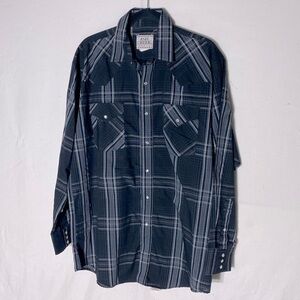 Vintage Ash Creek Black Grey Plaid Pearl Snap Western Shirt L